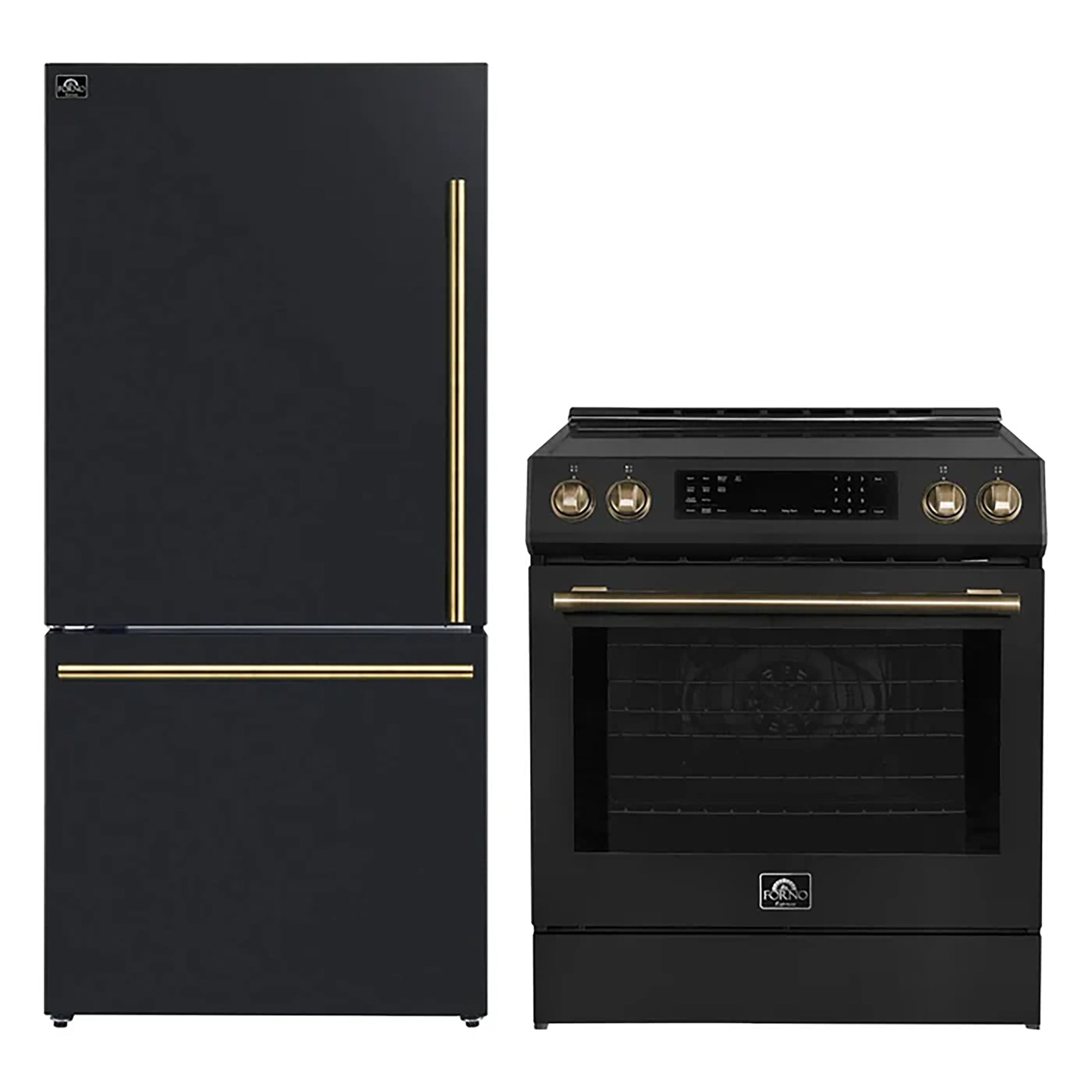 FORNO 2-Piece Black Kitchen Bundle - 30" Induction Range and 31" Bottom Freezer Refrigerator - Forno Appliances