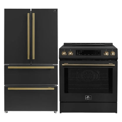 FORNO 2-Piece Black Kitchen Bundle - 30" Induction Range and 36" Bottom Freezer Refrigerator - Forno Appliances