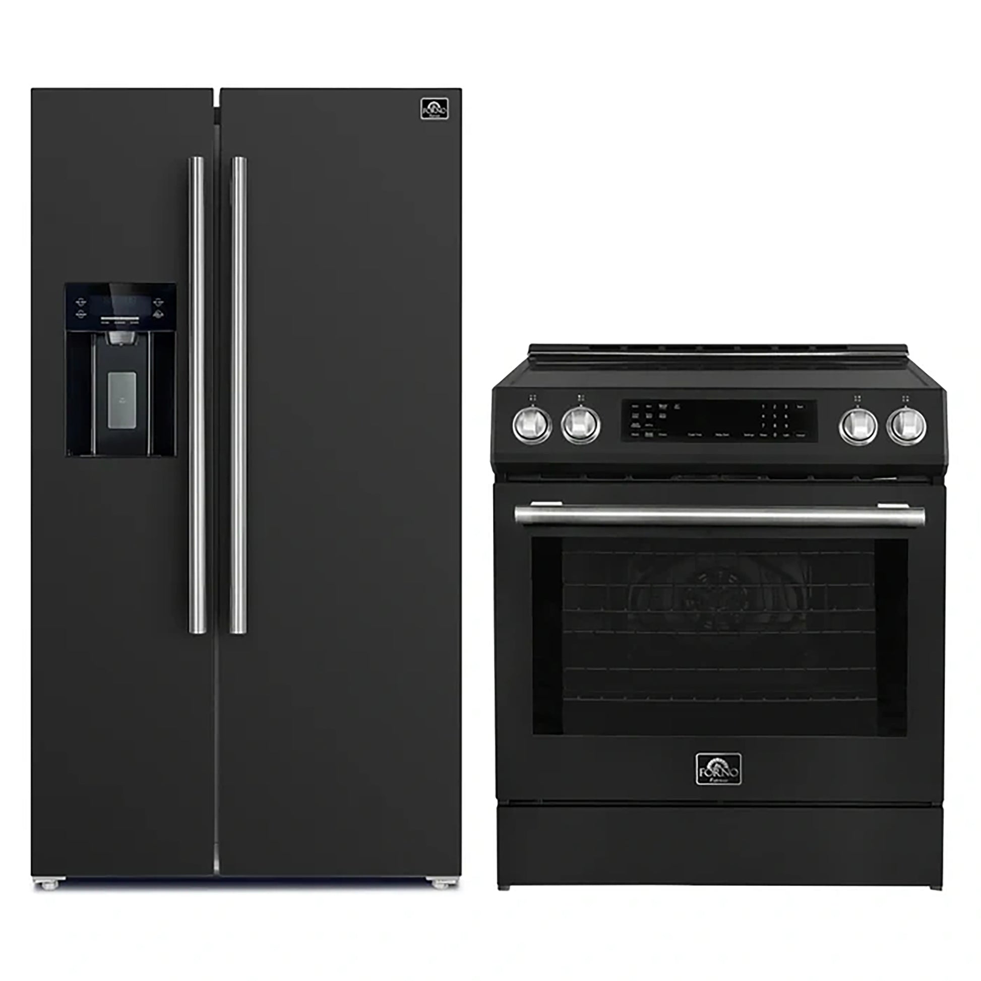 FORNO 2-Piece Black Kitchen Bundle - 30" Induction Range and 36" Bottom Freezer Refrigerator - Forno Appliances