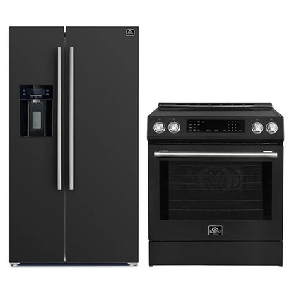 FORNO 2-Piece Black Kitchen Bundle - 30" Induction Range and 36" Bottom Freezer Refrigerator - Forno Appliances