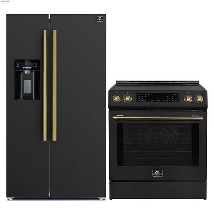 FORNO 2-Piece Black Kitchen Bundle - 30" Induction Range and 36" Bottom Freezer Refrigerator - Forno Appliances