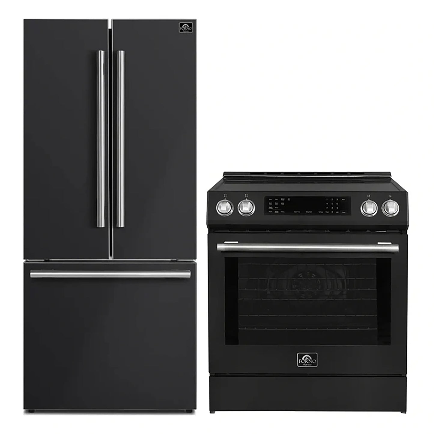 FORNO 2-Piece Black Kitchen Bundle - 30" Induction Range and 31" Bottom Freezer Refrigerator - Forno Appliances