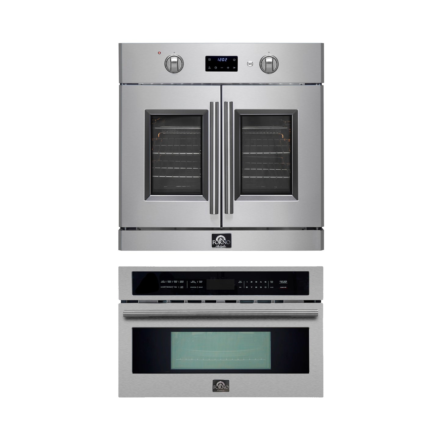 FORNO 2-Piece Kitchen Bundle - 30" Stainless Steel Single Wall (1333-30) Oven, 30" Stainless Steel Microwave (3093-30) - Forno Appliances