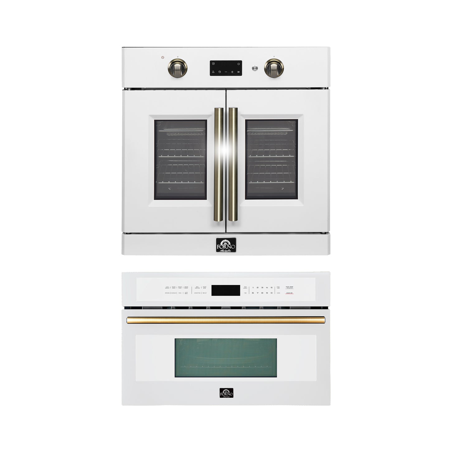 FORNO 2-Piece Kitchen Bundle - 30" White Single Wall Oven (1333-30), 30" White Microwave (3093-30)