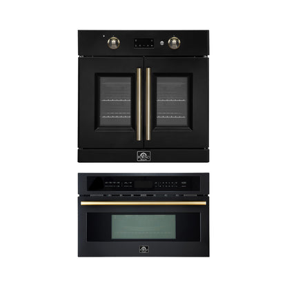 FORNO 2-Piece Kitchen Bundle - 30" Black Single Wall Oven (1333-30), 30" Black Microwave (3093-30)