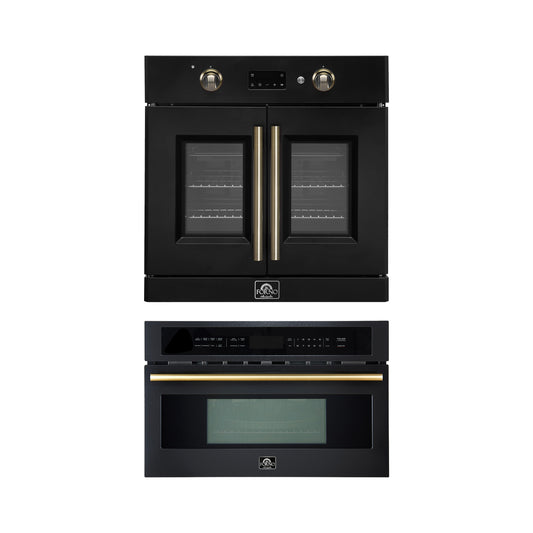 FORNO 2-Piece Kitchen Bundle - 30" Black Single Wall Oven (1333-30), 30" Black Microwave (3093-30)