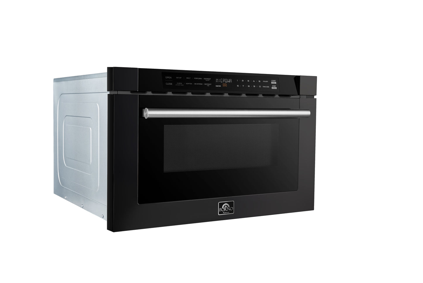 Microondas Forno Capoliveri Espresso de 24 pulgadas, color negro, 1.2 pies cúbicos, 1000 vatios, integrado, pantalla LCD táctil, apertura y cierre automáticos, 11 niveles de potencia, sensor de cocción