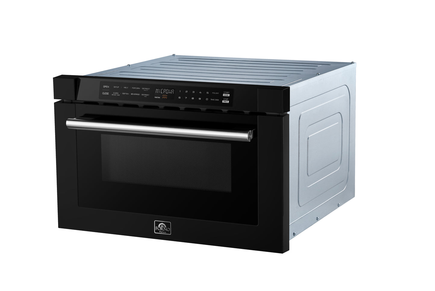 Microondas Forno Capoliveri Espresso de 24 pulgadas, color negro, 1.2 pies cúbicos, 1000 vatios, integrado, pantalla LCD táctil, apertura y cierre automáticos, 11 niveles de potencia, sensor de cocción