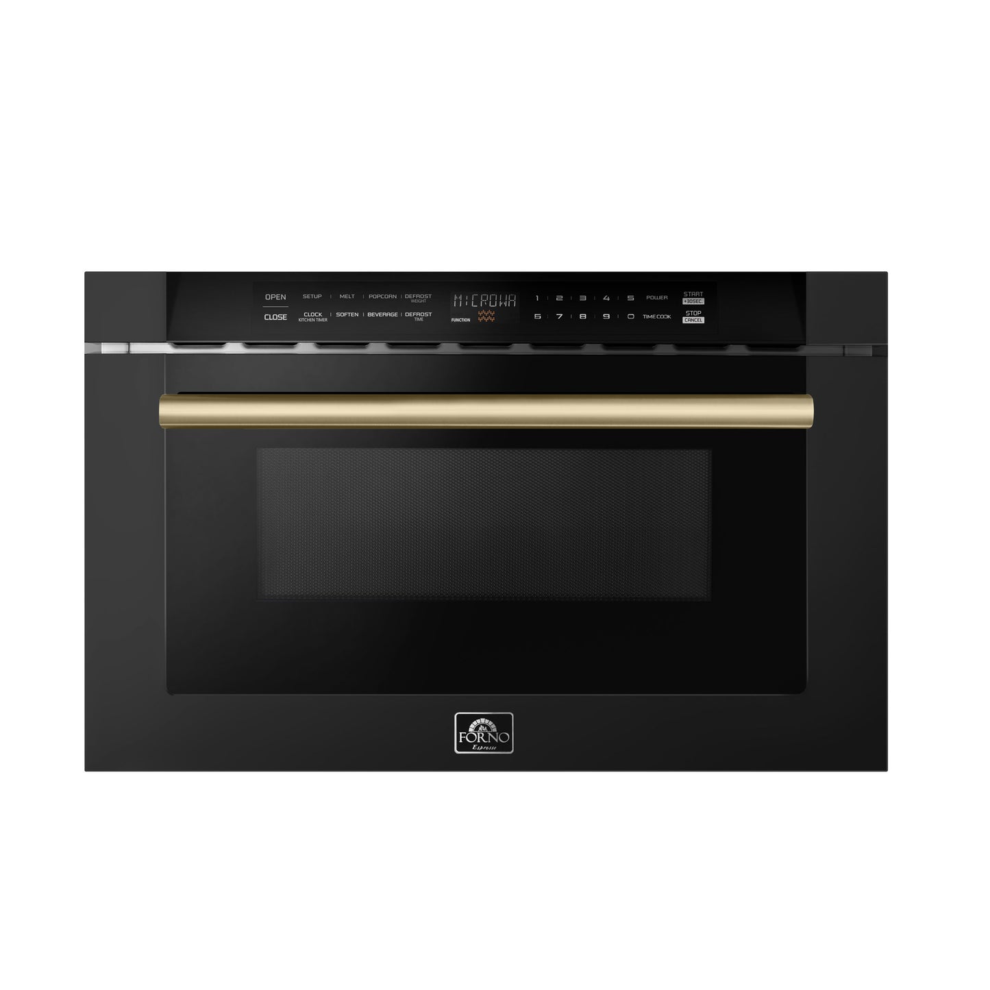 Microondas Forno Capoliveri Espresso de 24 pulgadas, color negro, 1.2 pies cúbicos, 1000 vatios, integrado, pantalla LCD táctil, apertura y cierre automáticos, 11 niveles de potencia, sensor de cocción