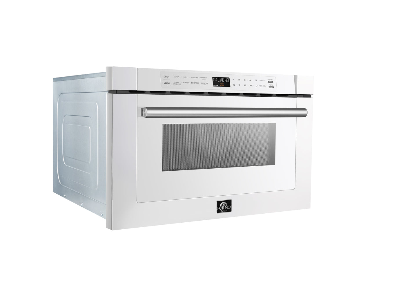 Microondas Forno Capoliveri Espresso de 24 pulgadas, blanco, 1.2 pies cúbicos, 1000 vatios, integrado, pantalla LCD táctil, apertura y cierre automáticos, 11 niveles de potencia, cocción con sensor