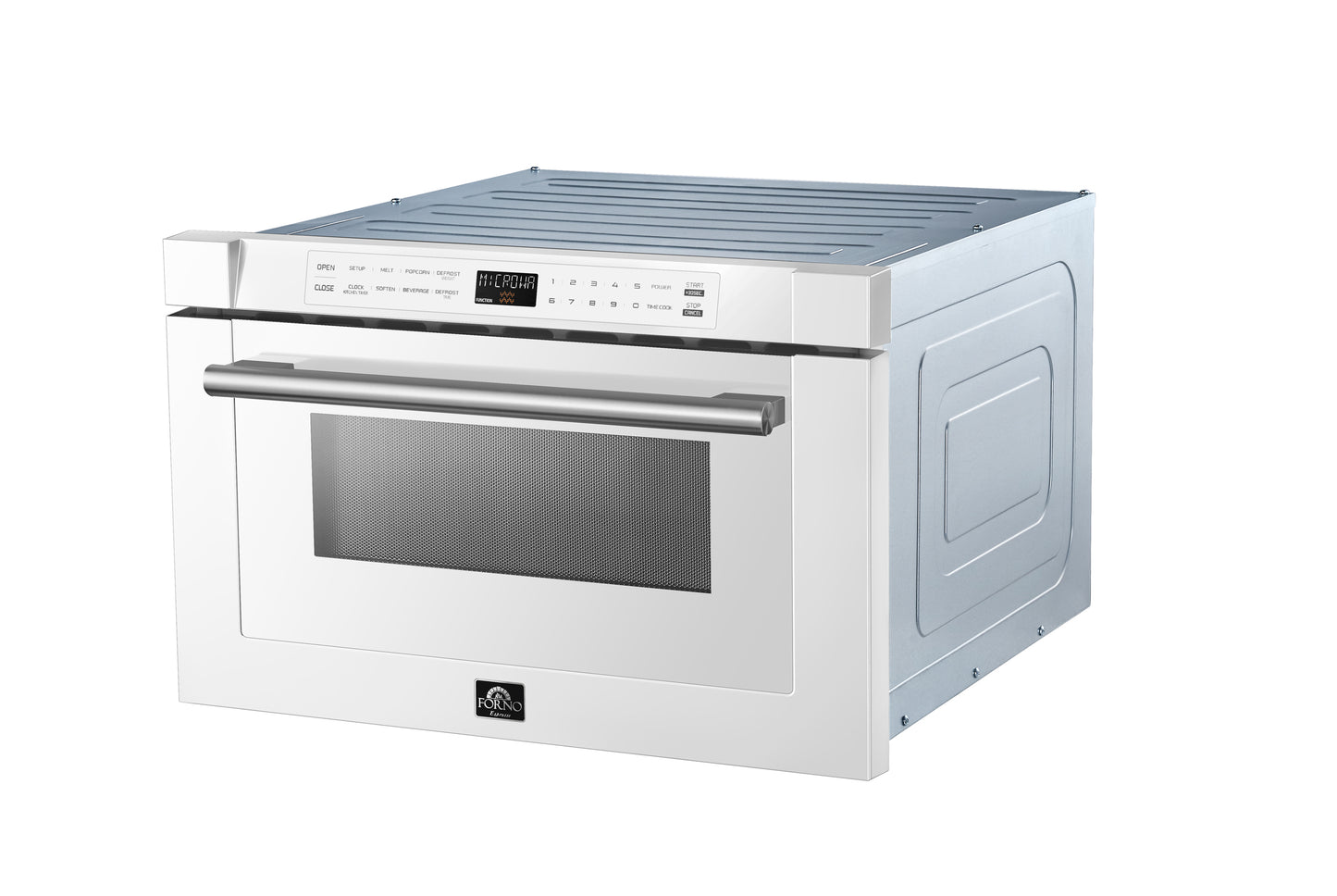Microondas Forno Capoliveri Espresso de 24 pulgadas, blanco, 1.2 pies cúbicos, 1000 vatios, integrado, pantalla LCD táctil, apertura y cierre automáticos, 11 niveles de potencia, cocción con sensor
