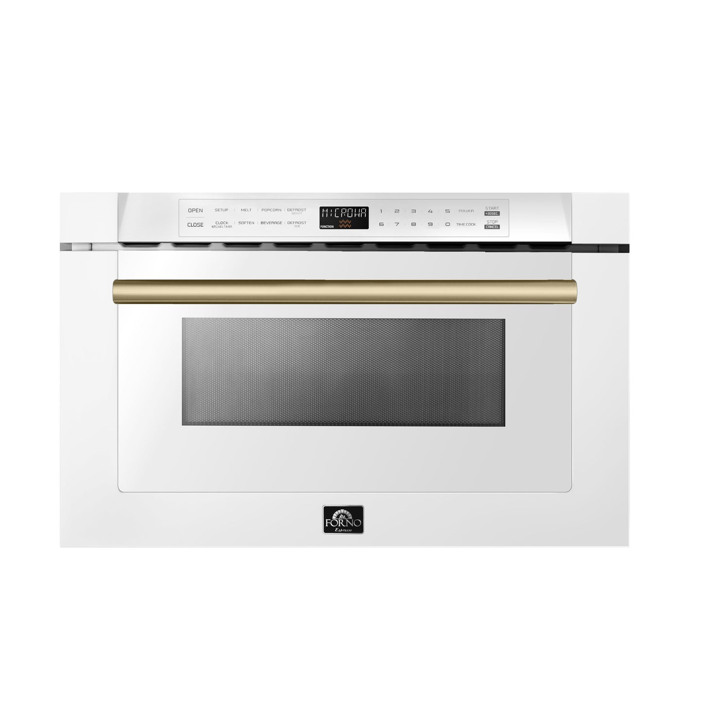 Microondas Forno Capoliveri Espresso de 24 pulgadas, blanco, 1.2 pies cúbicos, 1000 vatios, integrado, pantalla LCD táctil, apertura y cierre automáticos, 11 niveles de potencia, cocción con sensor