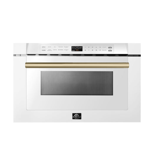 Microondas Forno Capoliveri Espresso de 24 pulgadas, blanco, 1.2 pies cúbicos, 1000 vatios, integrado, pantalla LCD táctil, apertura y cierre automáticos, 11 niveles de potencia, cocción con sensor
