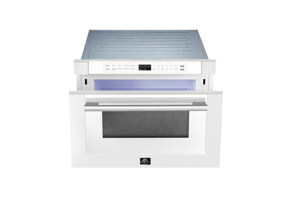 Microondas Forno Capoliveri Espresso de 24 pulgadas, blanco, 1.2 pies cúbicos, 1000 vatios, integrado, pantalla LCD táctil, apertura y cierre automáticos, 11 niveles de potencia, cocción con sensor