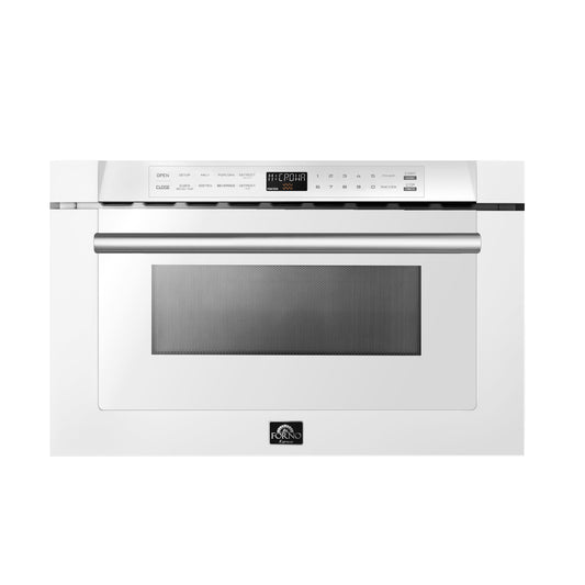 Microondas Forno Capoliveri Espresso de 24 pulgadas, blanco, 1.2 pies cúbicos, 1000 vatios, integrado, pantalla LCD táctil, apertura y cierre automáticos, 11 niveles de potencia, cocción con sensor