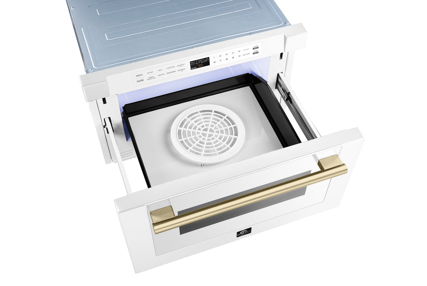 Microondas Forno Capoliveri Espresso de 24 pulgadas, blanco, 1.2 pies cúbicos, 1000 vatios, integrado, pantalla LCD táctil, apertura y cierre automáticos, 11 niveles de potencia, cocción con sensor