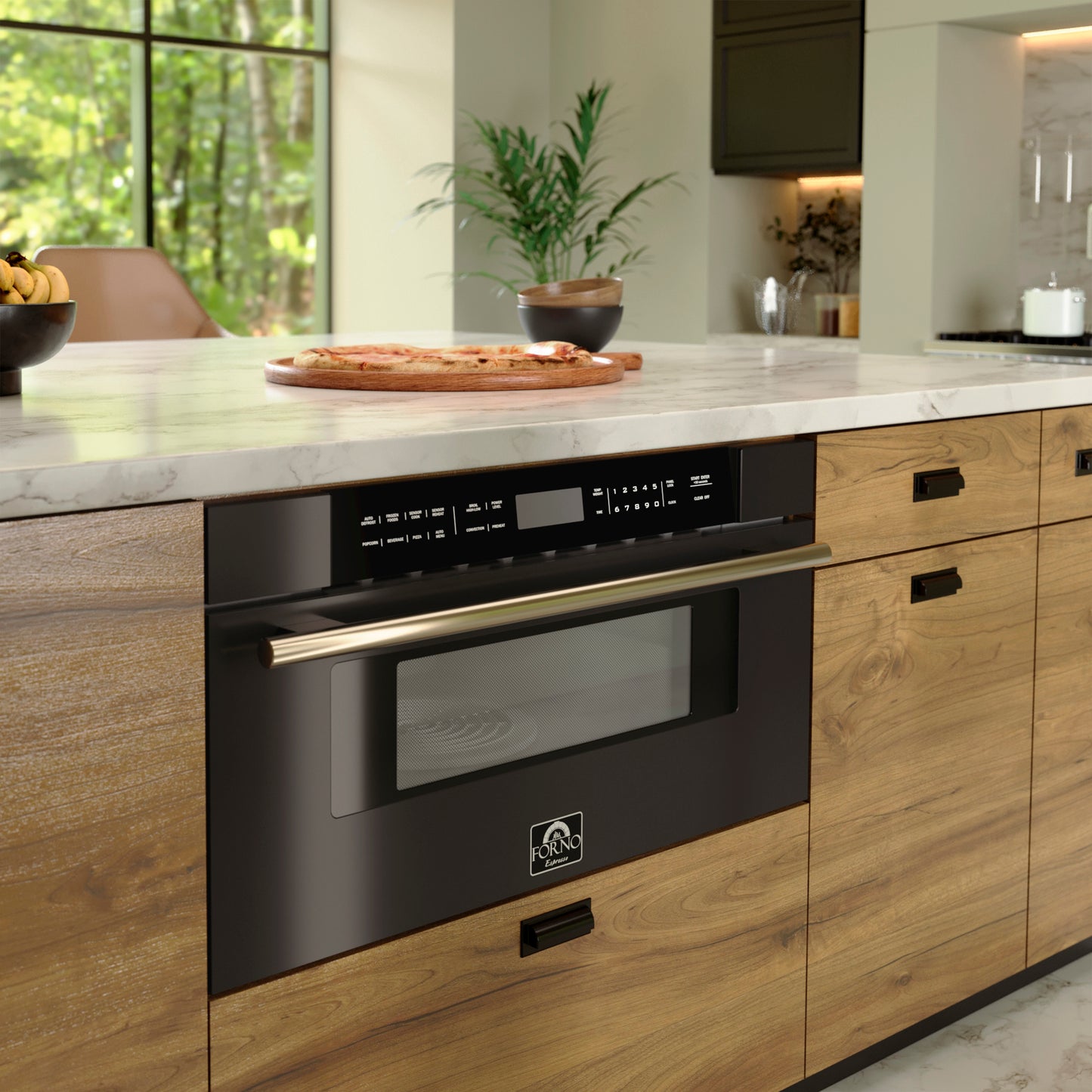 Microondas Forno Capoliveri Espresso de 30 pulgadas, color negro, 1.2 pies cúbicos, 1000 vatios, integrado, pantalla LCD táctil, apertura y cierre automáticos, 11 niveles de potencia, sensor de cocción