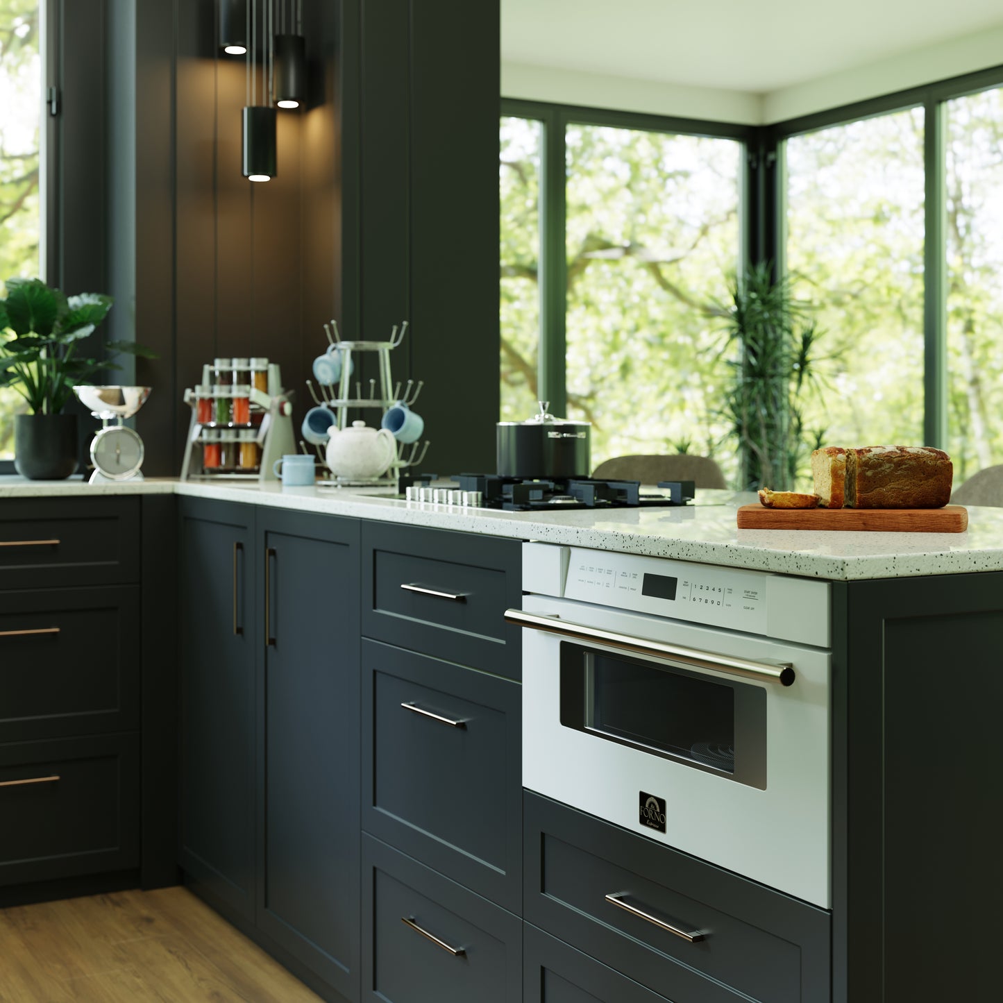 Microondas Forno Capoliveri Espresso de 30 pulgadas, blanco, 1.2 pies cúbicos, 1000 vatios, integrado, pantalla LCD táctil, apertura y cierre automáticos, 11 niveles de potencia, sensor de cocción