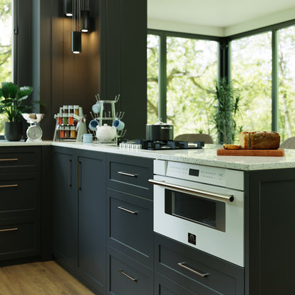 Microondas Forno Capoliveri Espresso de 30 pulgadas, blanco, 1.2 pies cúbicos, 1000 vatios, integrado, pantalla LCD táctil, apertura y cierre automáticos, 11 niveles de potencia, sensor de cocción