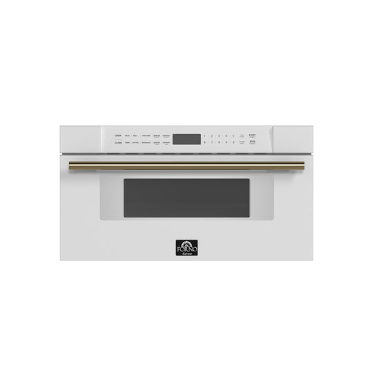 Microondas Forno Capoliveri Espresso de 30 pulgadas, blanco, 1.2 pies cúbicos, 1000 vatios, integrado, pantalla LCD táctil, apertura y cierre automáticos, 11 niveles de potencia, sensor de cocción