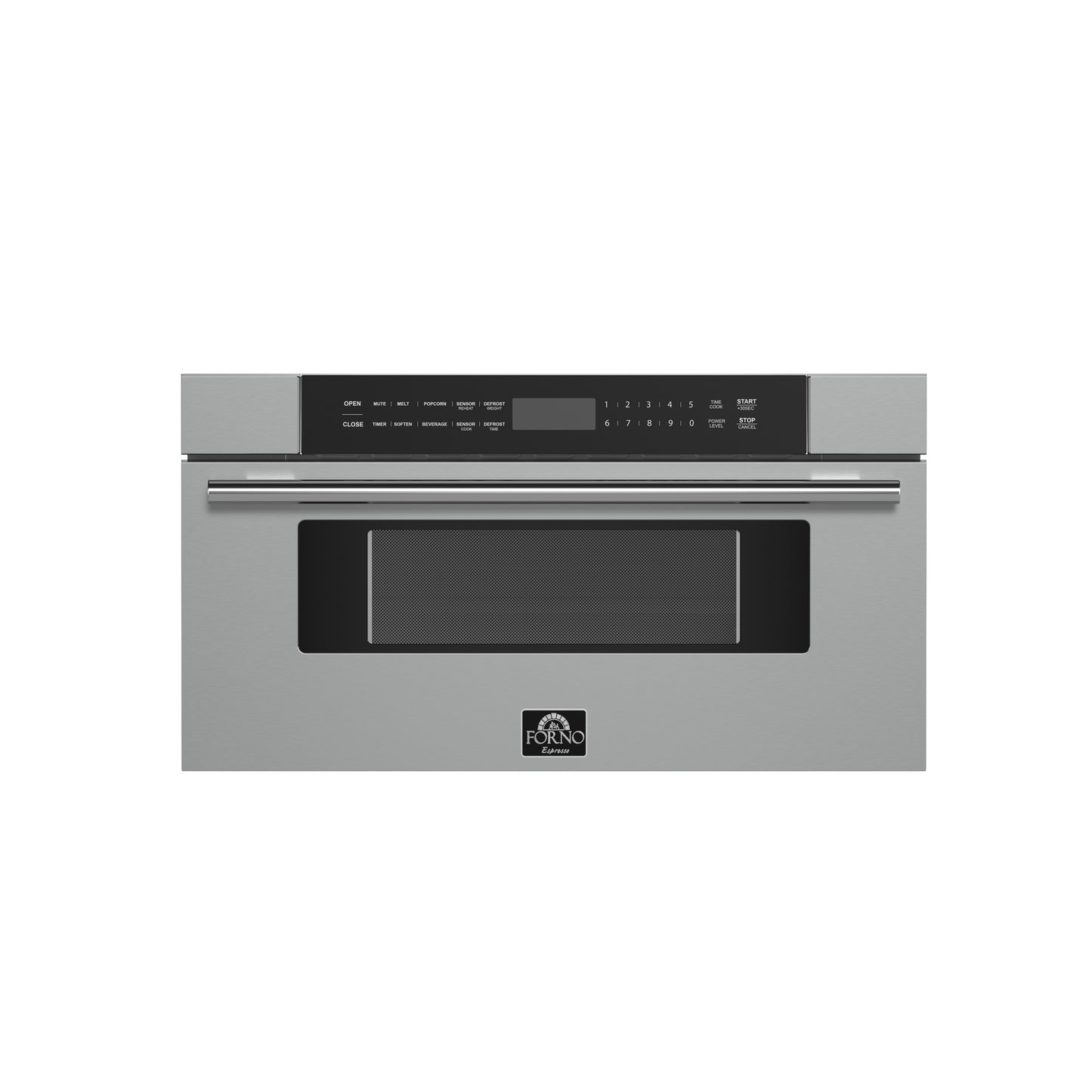 Microondas de cajón Forno Capoliveri de 30 pulgadas, acero inoxidable, 1.2 pies cúbicos, 1000 vatios, integrado, pantalla LCD táctil, apertura y cierre automáticos, 11 niveles de potencia, cocción con sensor