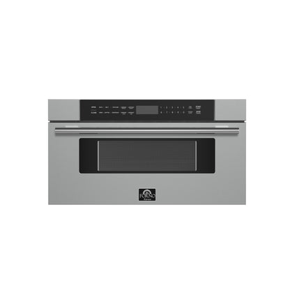 Microondas de cajón Forno Capoliveri de 30 pulgadas, acero inoxidable, 1.2 pies cúbicos, 1000 vatios, integrado, pantalla LCD táctil, apertura y cierre automáticos, 11 niveles de potencia, cocción con sensor