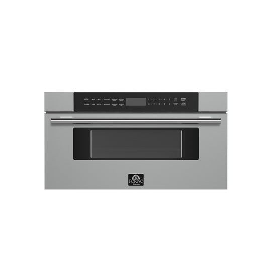 Microondas de cajón Forno Capoliveri de 30 pulgadas, acero inoxidable, 1.2 pies cúbicos, 1000 vatios, integrado, pantalla LCD táctil, apertura y cierre automáticos, 11 niveles de potencia, cocción con sensor