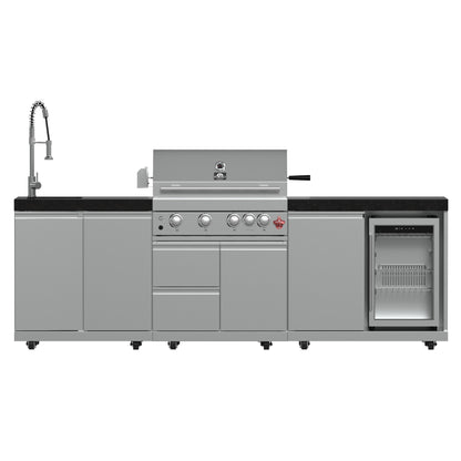 Barbacoa FORNO Bulnes de 76 cm, 60 000 BTU, 3 quemadores con quemadores infrarrojos para sellar y asar, cocina exterior de acero inoxidable con centro de bebidas de 547 ml y encimeras de granito negro.