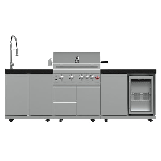 Barbacoa FORNO Bulnes de 76 cm, 60 000 BTU, 3 quemadores con quemadores infrarrojos para sellar y asar, cocina exterior de acero inoxidable con centro de bebidas de 547 ml y encimeras de granito negro.