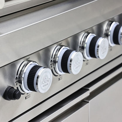 Barbacoa FORNO Bulnes de 40 pulgadas, 95,000 BTU, 5 quemadores, quemador infrarrojo para sellar y asar, cocina exterior de acero inoxidable con centro de bebidas de 1.8 pies cúbicos y encimeras de granito negro.