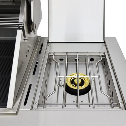 Barbacoa FORNO Bulnes de 40 pulgadas, 95,000 BTU, 5 quemadores, quemador infrarrojo para sellar y asar, cocina exterior de acero inoxidable con centro de bebidas de 1.8 pies cúbicos y encimeras de granito negro.