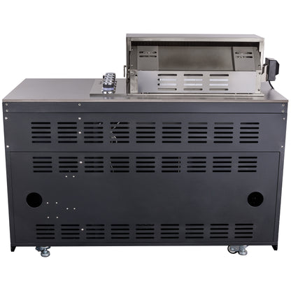 Cocina para exteriores Forno Rimini, barbacoa de 76 cm, 62 600 BTU, 3 quemadores con sellador y asador, centro de bebidas de 0,78 m³, fregadero de acero inoxidable, gabinetes negros y encimera de piedra sinterizada gris.