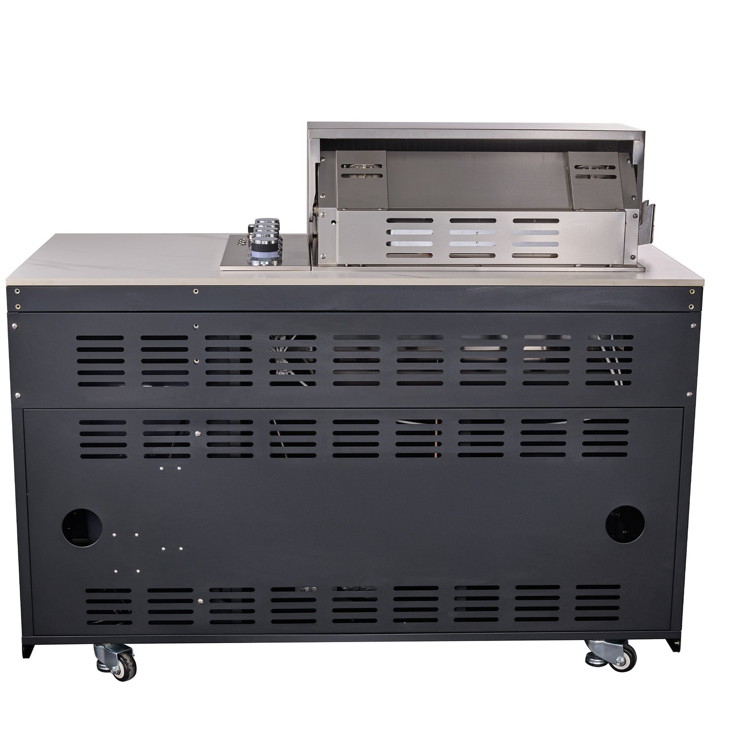 Cocina exterior Forno Rimini: barbacoa de 76 cm, 62 600 BTU, refrigerador de 1,4 m³, encimeras blancas