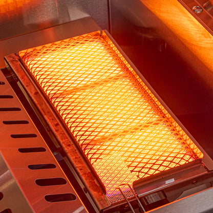 Cocina exterior Forno Rimini: barbacoa de 76 cm, 62 600 BTU, refrigerador de 1,4 m³, encimeras blancas