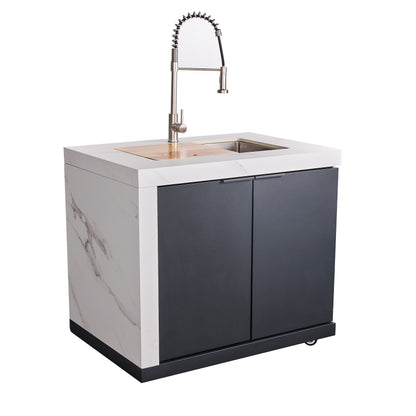 Cocina exterior Forno Rimini: barbacoa de 76 cm, 62 600 BTU, refrigerador de 1,4 m³, encimeras blancas