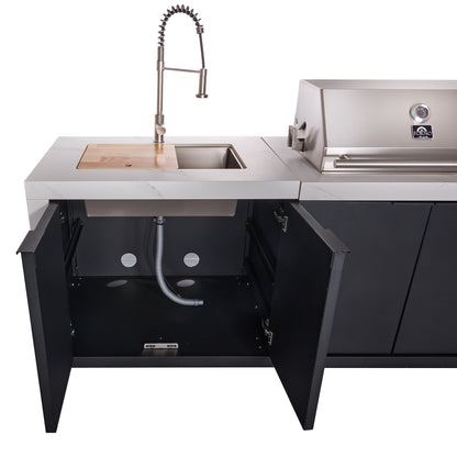 Cocina exterior Forno Rimini: barbacoa de 76 cm, 62 600 BTU, refrigerador de 1,4 m³, encimeras blancas