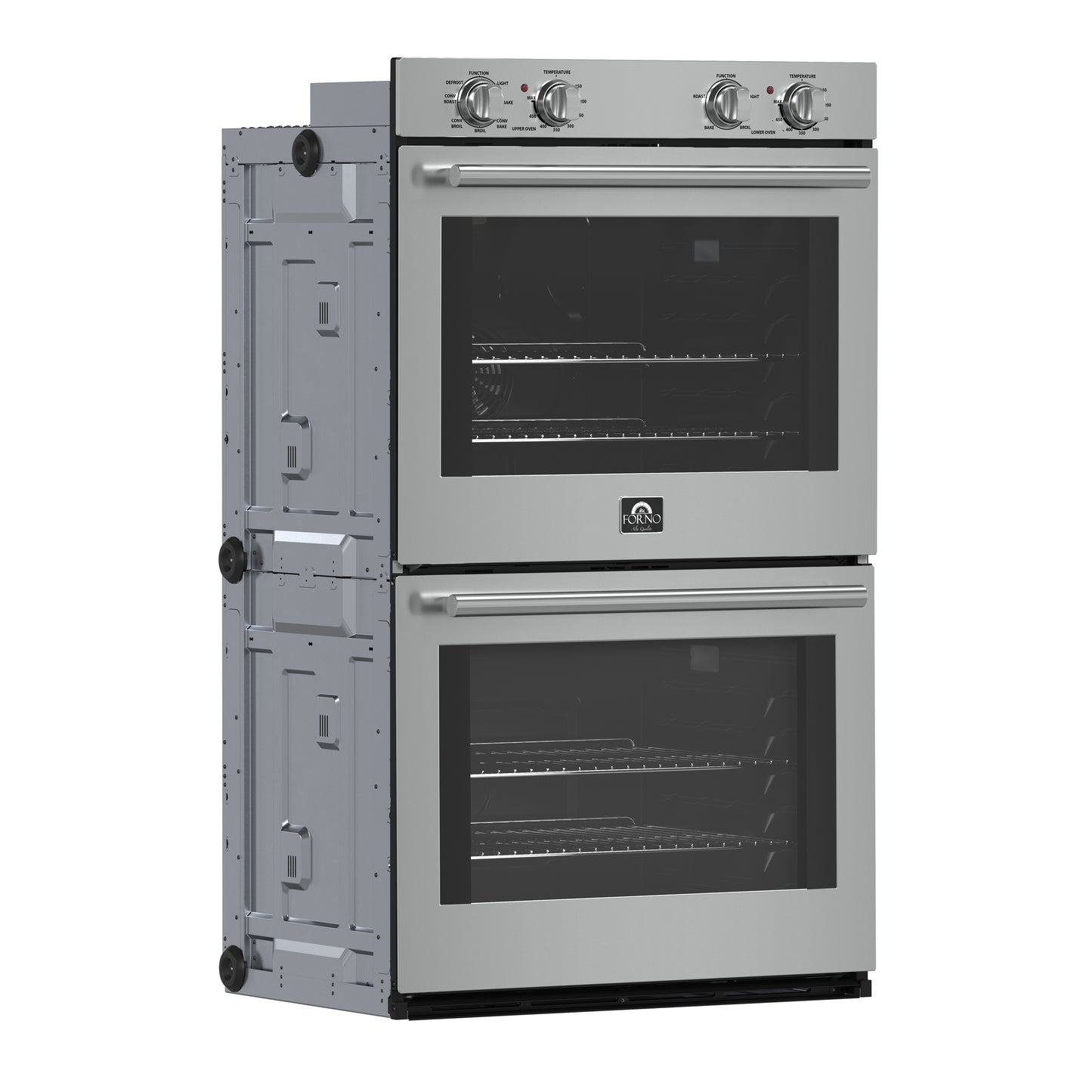 Horno de pared doble Forno Vomero de 30 pulgadas, acero inoxidable, capacidad total de 10 pies cúbicos, convección de 7100 W, controles mecánicos, función de autolimpieza