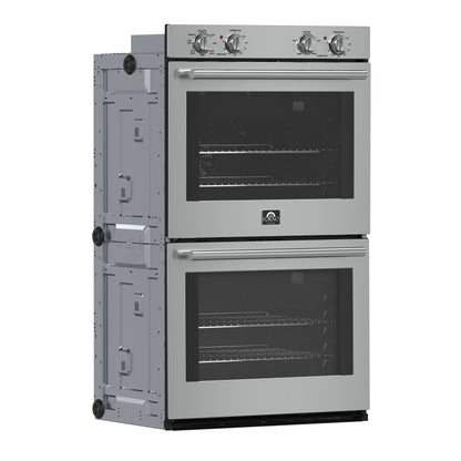 Horno de pared doble Forno Vomero de 30 pulgadas, acero inoxidable, capacidad total de 10 pies cúbicos, convección de 7100 W, controles mecánicos, función de autolimpieza