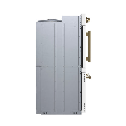 Horno de pared eléctrico doble Forno Asti de 30 pulgadas con puertas francesas superiores en blanco y latón antiguo, 7.36 pies cúbicos, doble convección real, 7200 W, freidora de aire, sous vide, autolimpieza