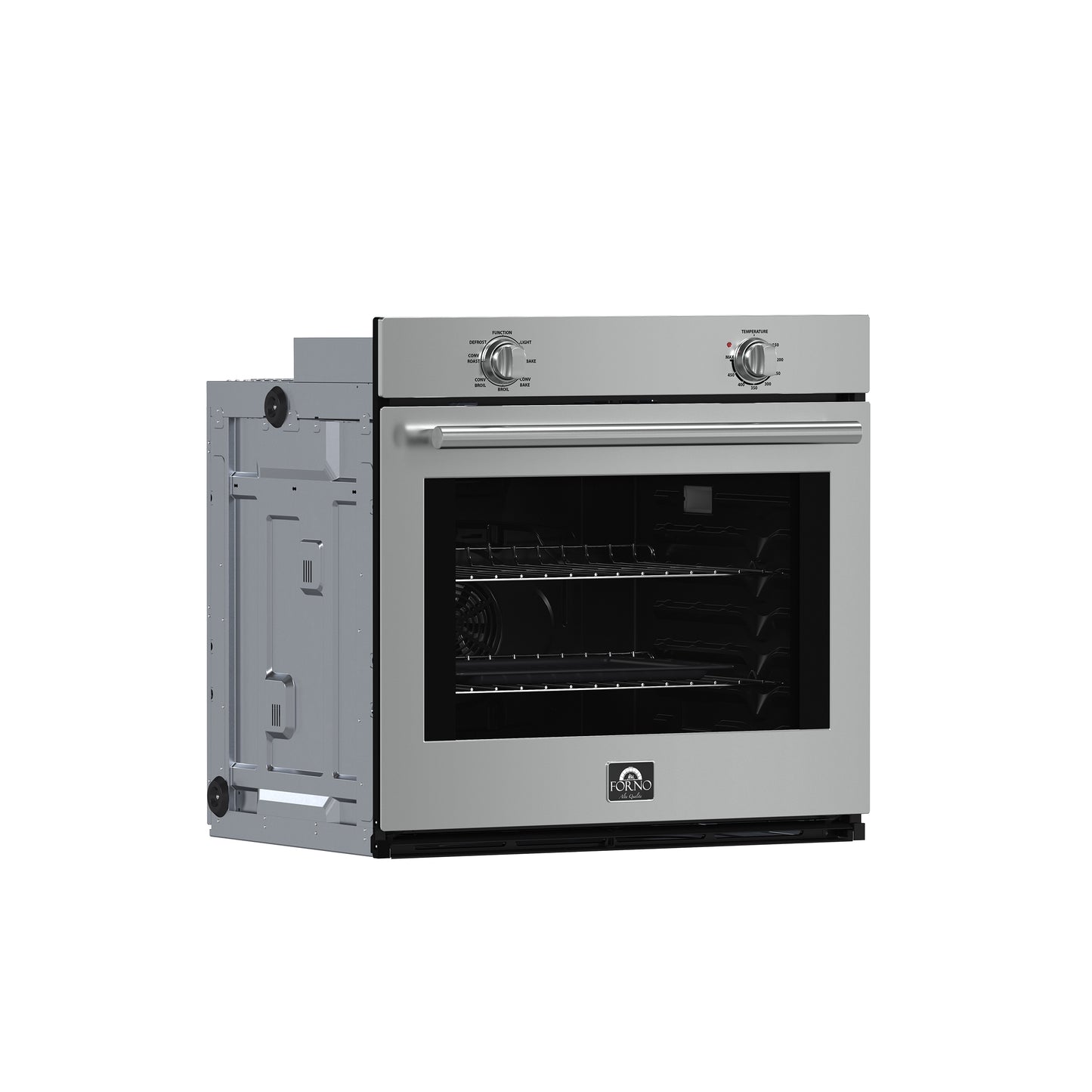 Horno de pared Forno Vomero de 30 pulgadas, acero inoxidable, capacidad de 5 pies cúbicos, 3550 vatios de convección, controles mecánicos, función de autolimpieza