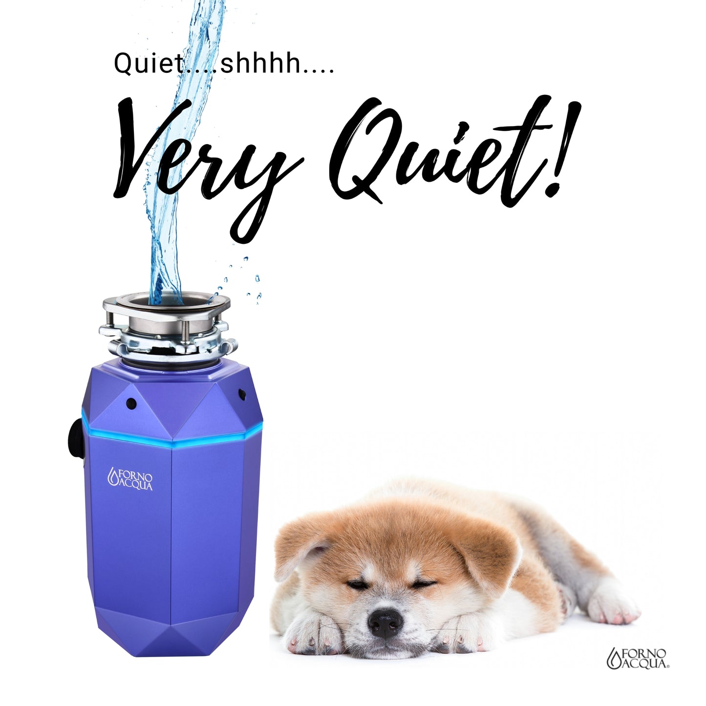 Triturador de basura ultra silencioso FORNO ACQUA BrightDIAMOND Amethyst de 3/4 HP con cable, sensor de movimiento, luz de gabinete e interruptor de aire precableado