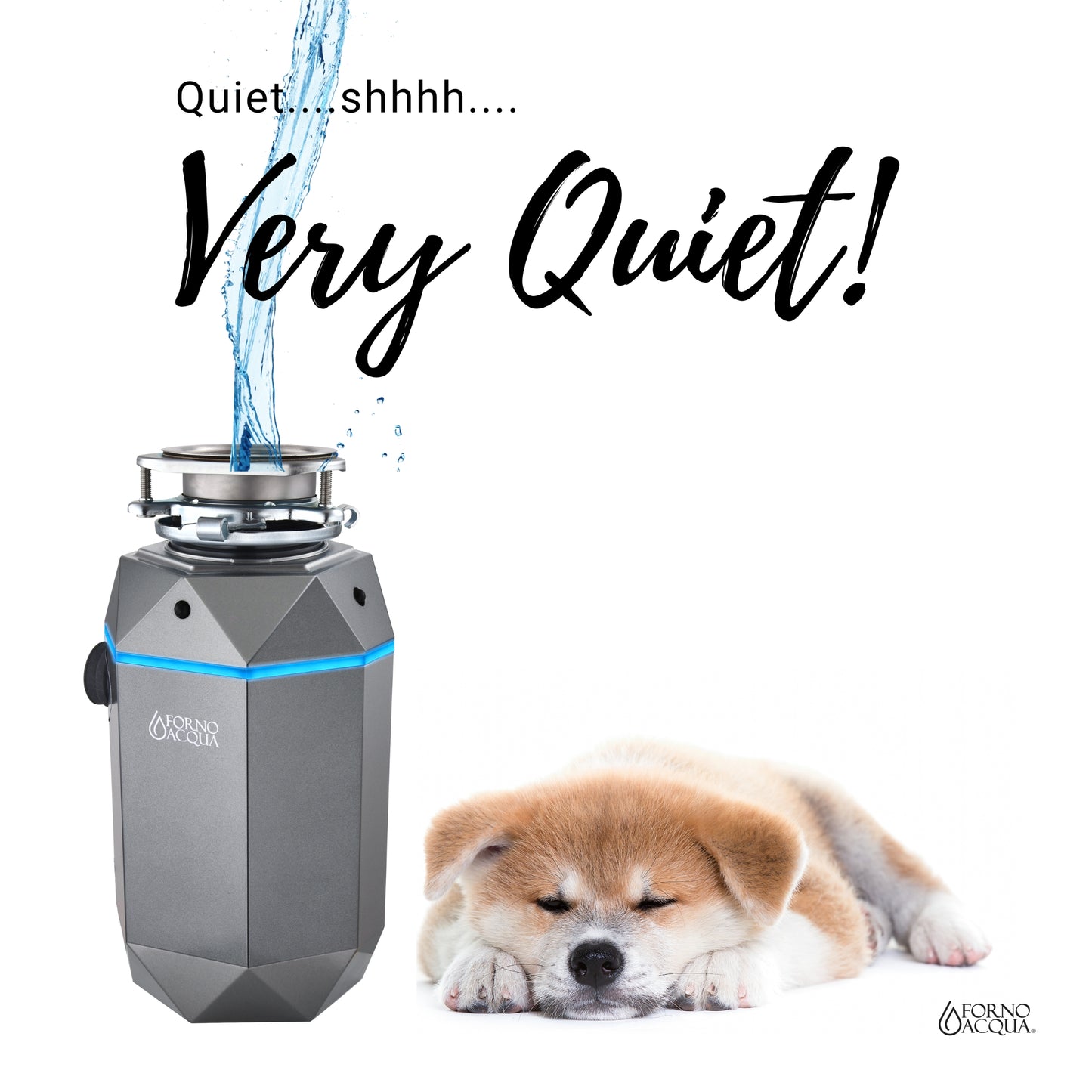 Triturador de basura ultra silencioso FORNO ACQUA BrightDIAMOND Black Onyx de 3/4 HP con cable, sensor de movimiento, luz de gabinete e interruptor de aire precableado