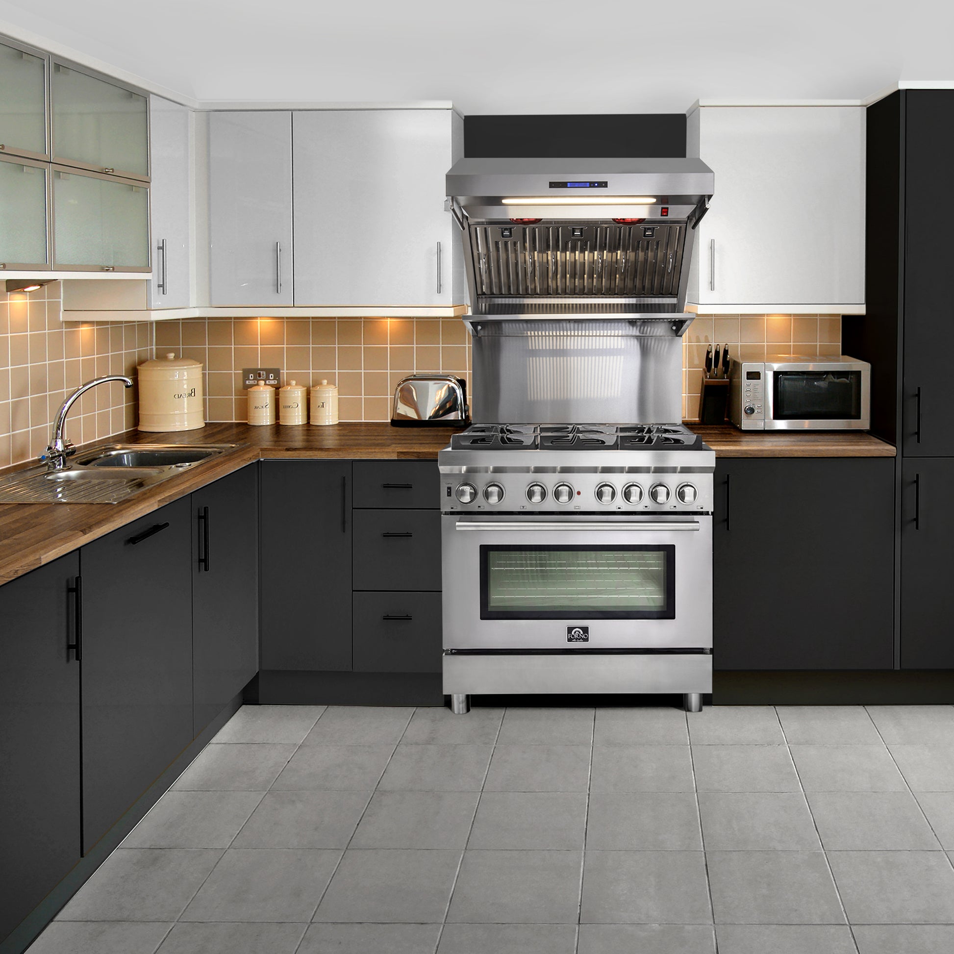 Forno Savona 36-Inch Wall Mount Range Hood, Baffle Filters, Backsplash Included - Forno Appliances