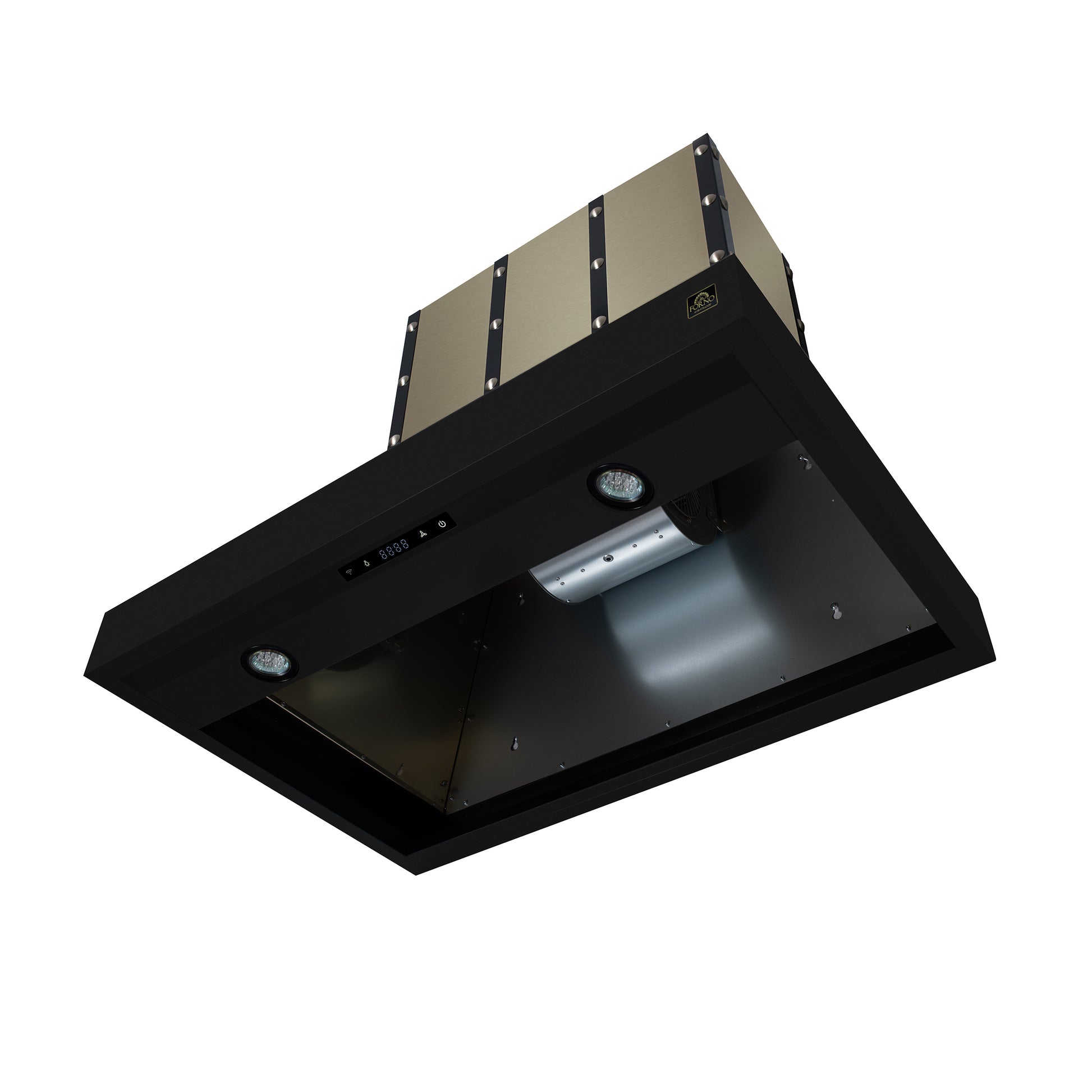 Valente 36" Range Hood in Black with 427 CFM, 3 speeds, Dishwasher safe Baffle filters, LED Lights and Remote Control - Forno Appliances