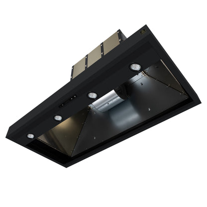 Valente 48" Range Hood in Black with 304 CFM, 3 speeds, Dishwasher safe Baffle filters, LED Lights and Remote Control - Forno Appliances