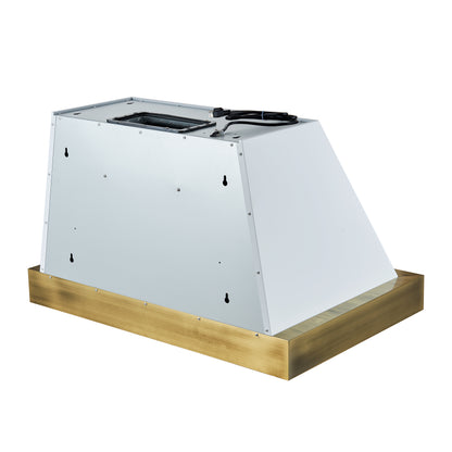 Campana extractora de pared Forno Vittorio de 36 pulgadas, blanca con detalles de latón antiguo, flujo de aire de 600 CFM, filtros deflectores aptos para lavavajillas, control remoto, ventilador de 3 velocidades, iluminación LED brillante.