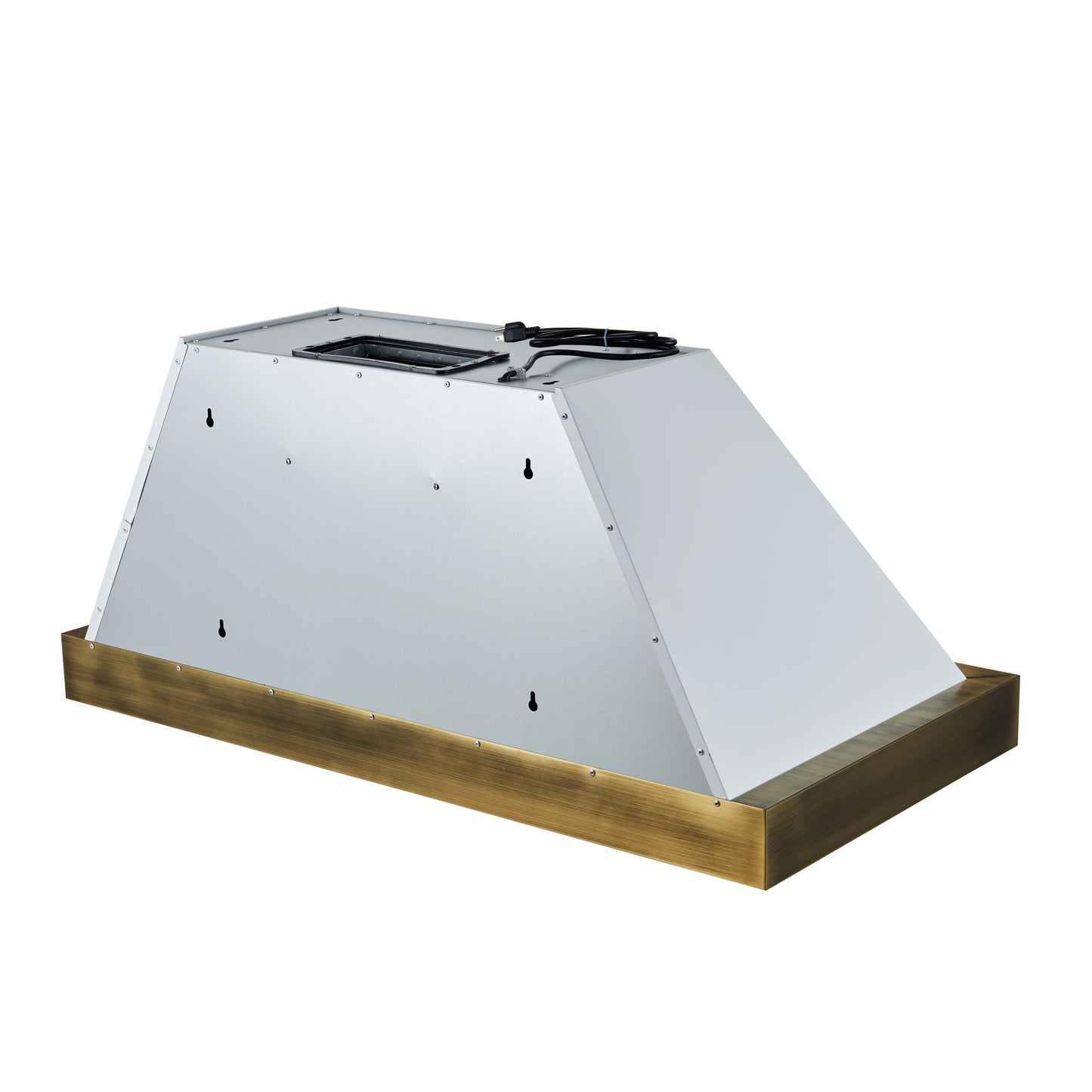 Hotte de cuisinière murale Forno Vittorio de 48 pouces, blanche avec garniture en laiton antique, débit d'air de 600 pi³/min, filtres à chicane lavables au lave-vaisselle, télécommande, ventilateur à 3 vitesses, éclairage LED lumineux