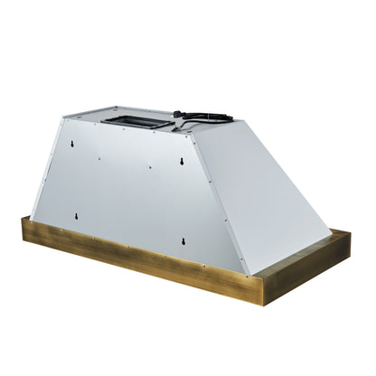 Hotte de cuisinière murale Forno Vittorio de 48 pouces, blanche avec garniture en laiton antique, débit d'air de 600 pi³/min, filtres à chicane lavables au lave-vaisselle, télécommande, ventilateur à 3 vitesses, éclairage LED lumineux