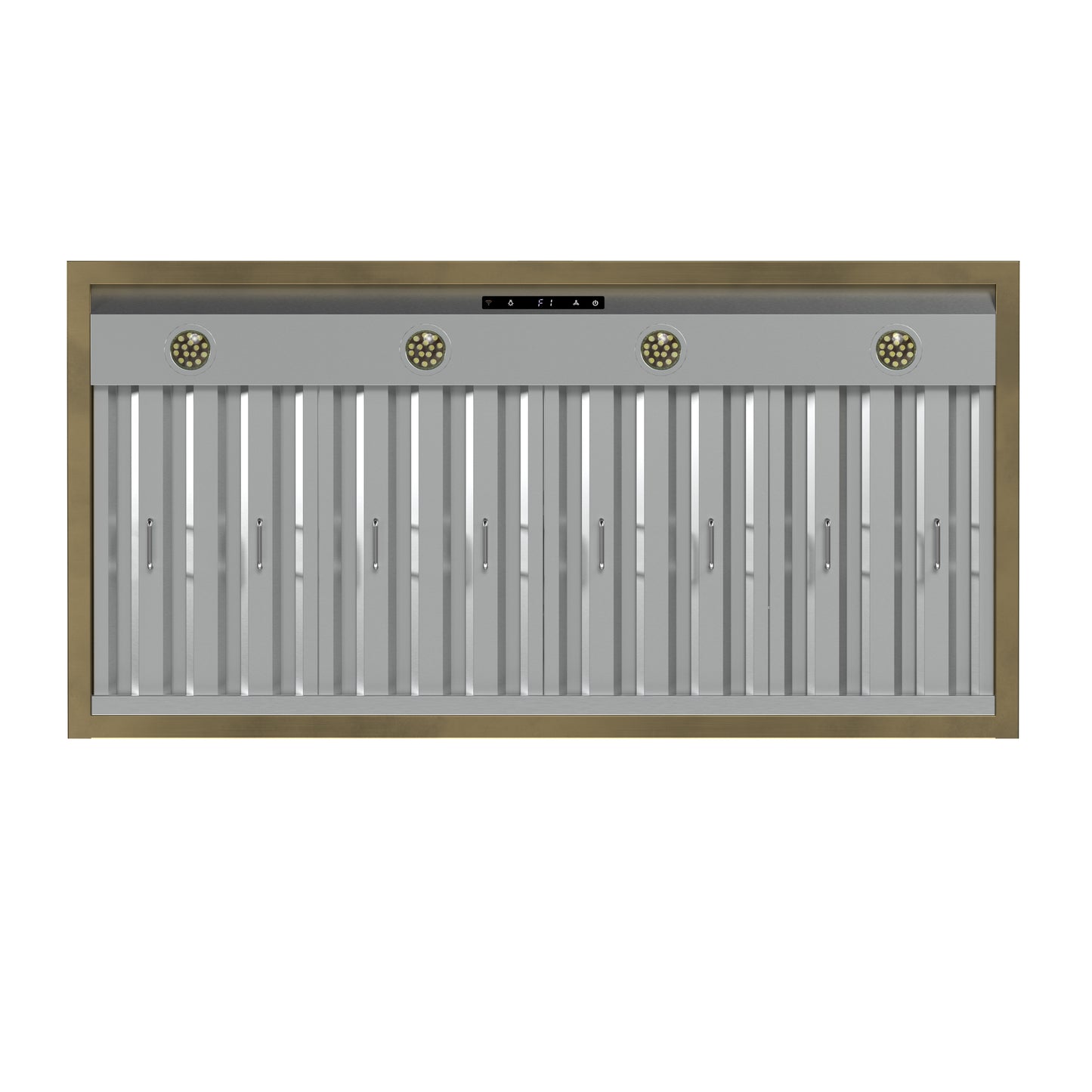 Hotte de cuisinière murale Forno Vittorio de 48 pouces, blanche avec garniture en laiton antique, débit d'air de 600 pi³/min, filtres à chicane lavables au lave-vaisselle, télécommande, ventilateur à 3 vitesses, éclairage LED lumineux