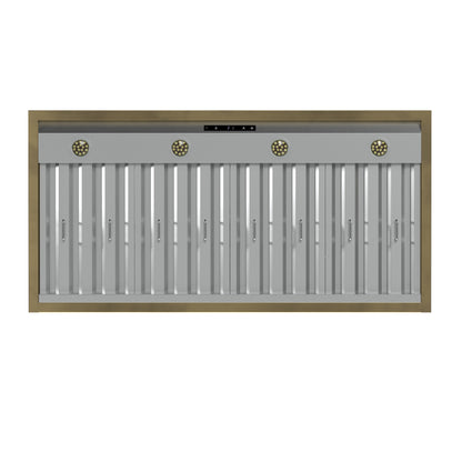 Hotte de cuisinière murale Forno Vittorio de 48 pouces, blanche avec garniture en laiton antique, débit d'air de 600 pi³/min, filtres à chicane lavables au lave-vaisselle, télécommande, ventilateur à 3 vitesses, éclairage LED lumineux